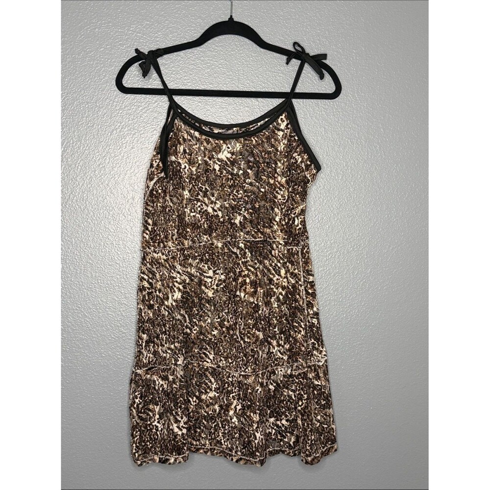 Women’s Brown Animal-Print Chemise Y2K 90’s Festival Sheet Dress with Tie Straps